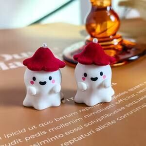 Cute Kawaii Halloween Spooky Korean Red Mushroom Cap Ghost Drop Earrings